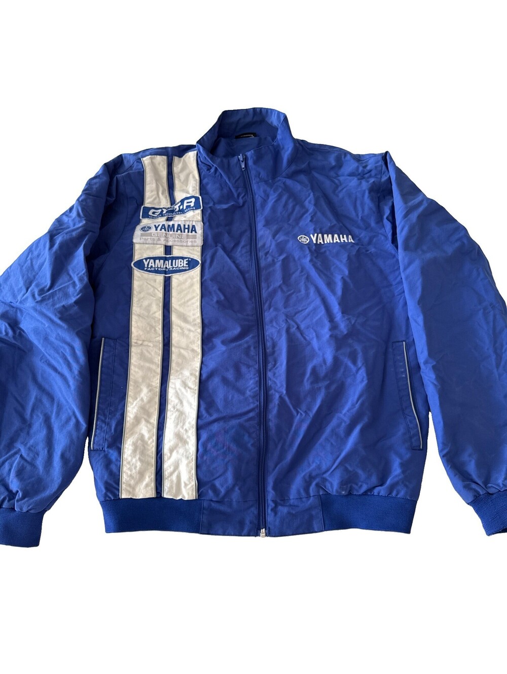 Vintage Yamaha Moto Jacket Large Pit Jacket Racing Jacket Blue+Stripes+Pockets